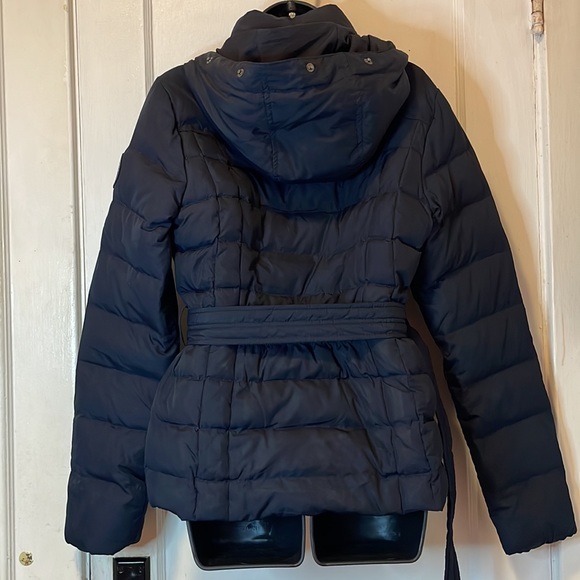 Abercrombie & Fitch Navy Blue Belted Hooded Down Puffer Jacket Size L - Picture 10 of 16
